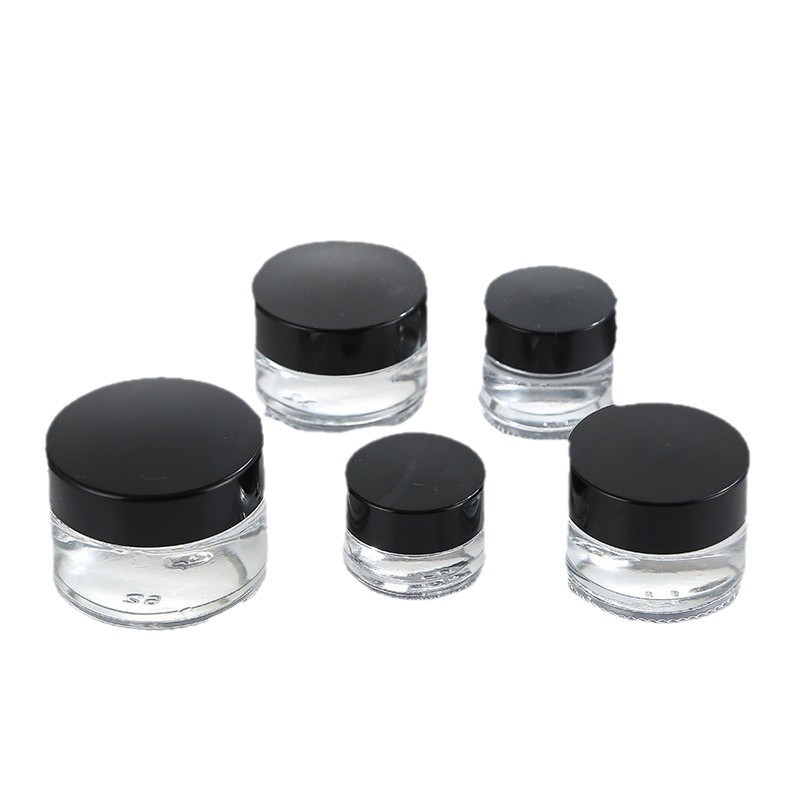 Wholesale transparent cream jars with black caps, face cream, eye cream, foundation cream, 10g portable sample bottles