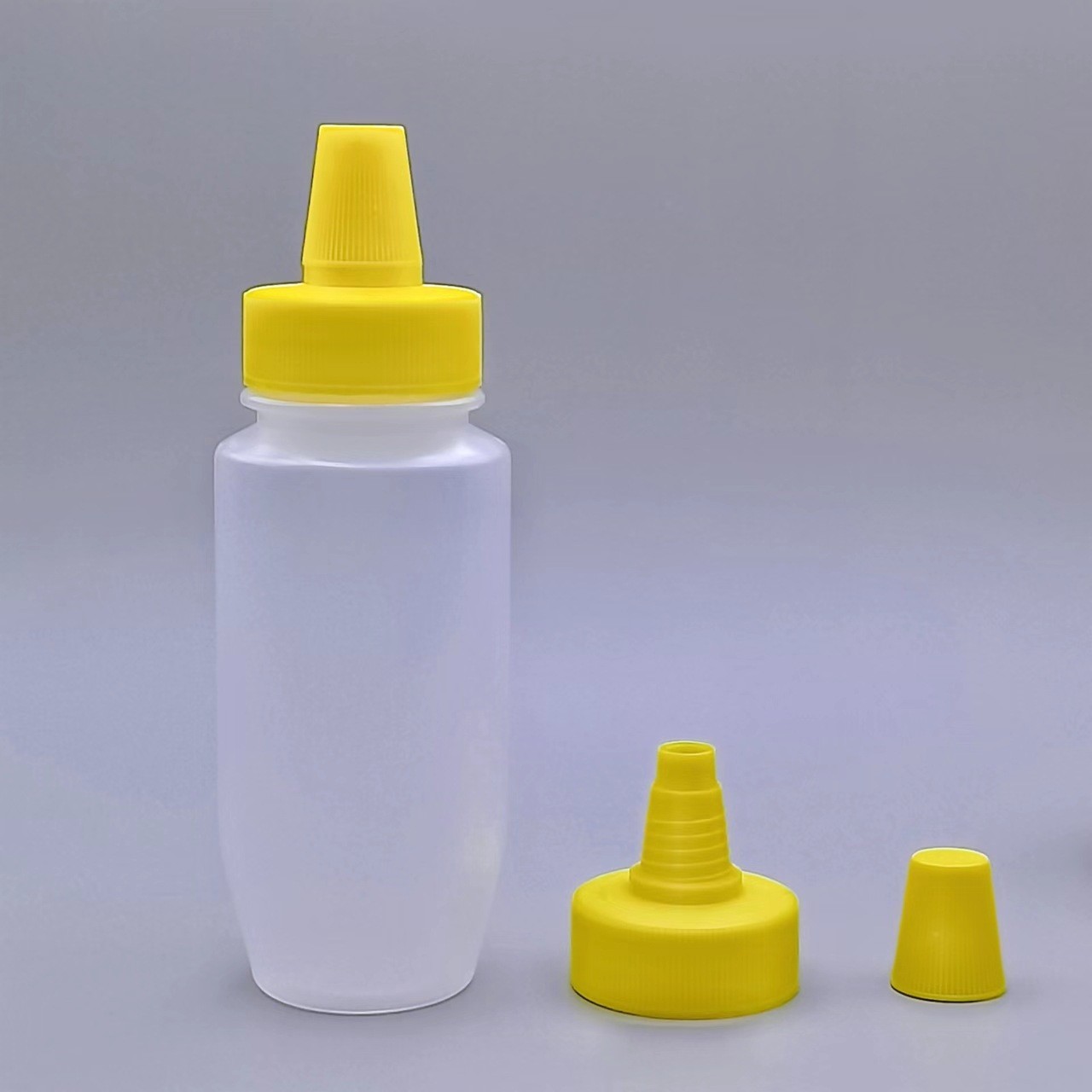 PP translucent plastic squeeze bottle, 180ml, honey bottle, pointed spout cap, salad dressing bottle