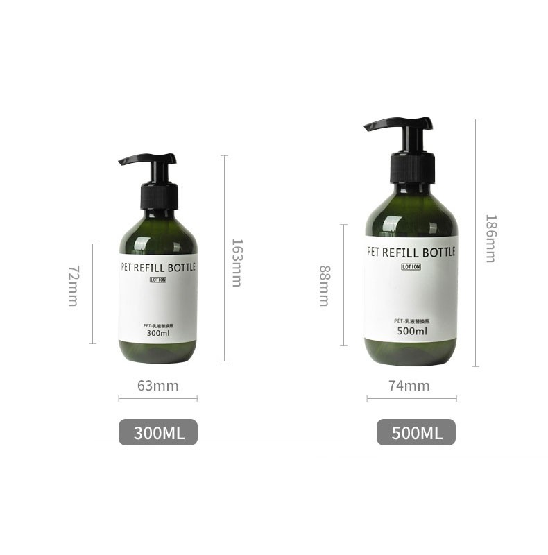 Hot-selling 300ml & 500ml large-capacity PET dispensing bottles with push-button opening for lotion, shampoo, and body wash.