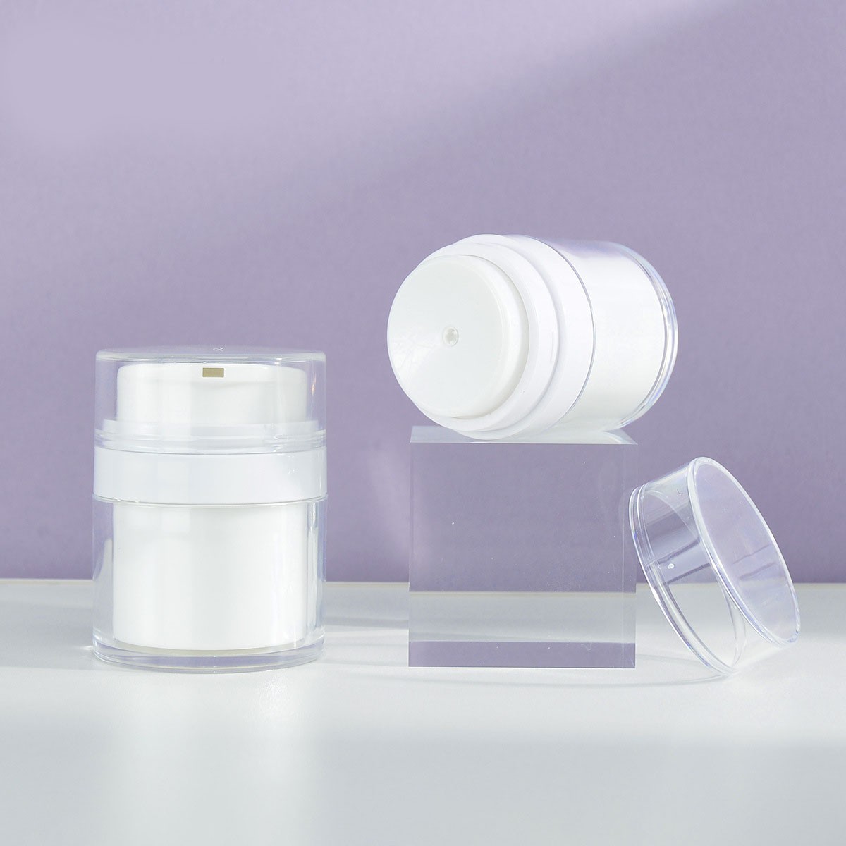 Acrylic face cream vacuum bottle, double-layer plastic cream bottle, cosmetic packaging airless cream bottle