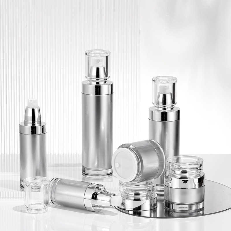 PETG 100ml spray bottle, silver lotion bottle, pearl white face cream bottle, 50g cream bottle