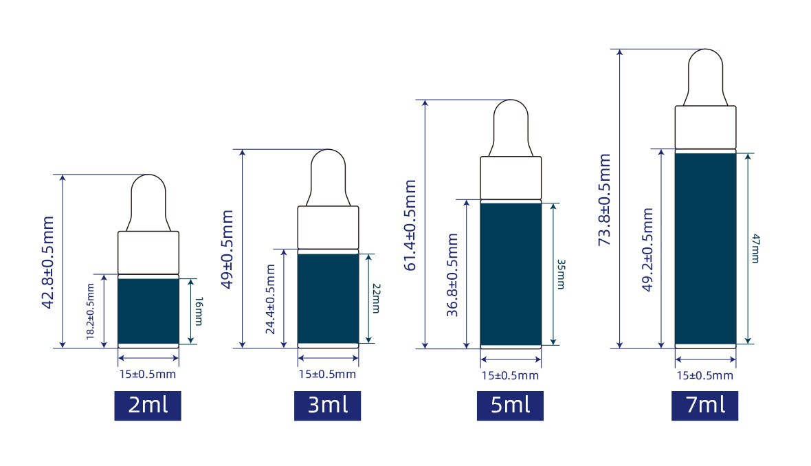 Wholesale 2ml 3ml 5ml 7ml colored rubber-tipped glass essential oil dropper bottles for travel