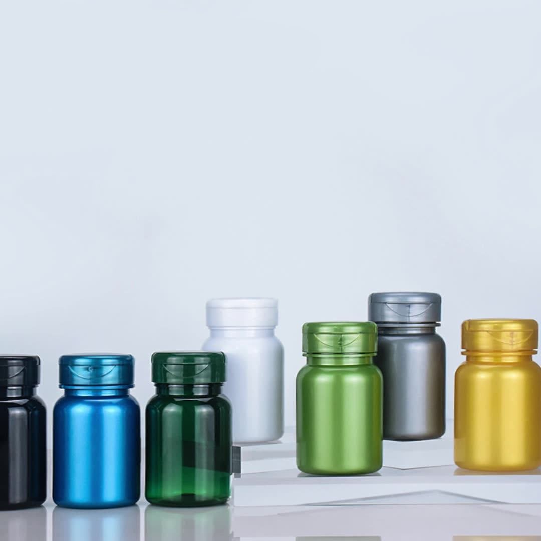 Food-grade PET flip-top empty medicine bottle for calcium tablets, capsules, tablets, and health supplements.