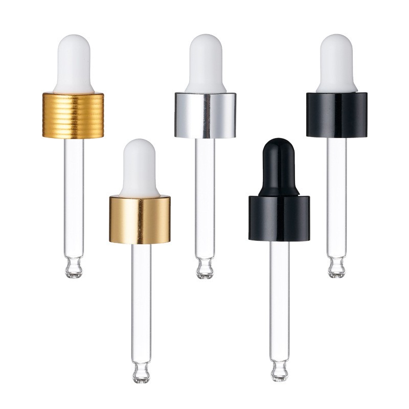 18-tooth rubber-tipped dropper, 20-tooth plastic ring assembled transparent glass dropper for essential oil bottles and dispensing bottles.