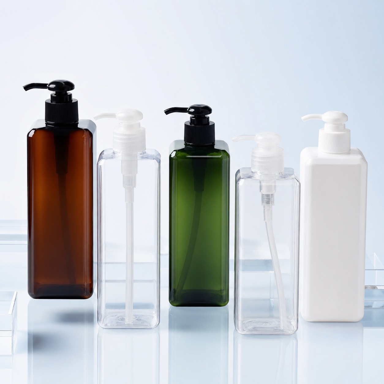500ml Square ALL-Plastic Pump Bottles Empty Shampoo Conditioner Dispenser Lotion Body Soap Liquid Shower Containers