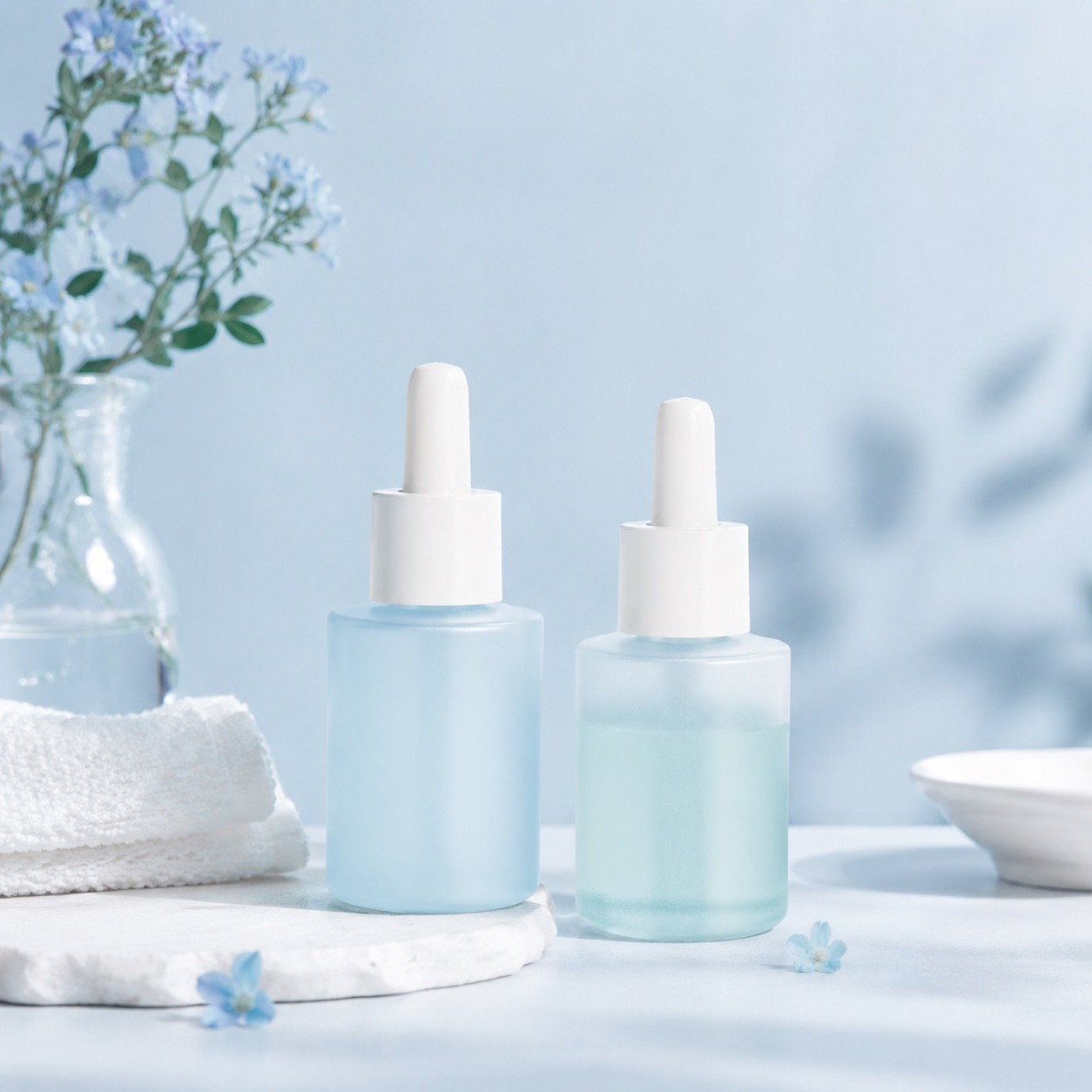 Wholesale Custom All-Plastic PP 50ml Makeup Bottle Essential Bottle Empty with  Dropper and  Presser