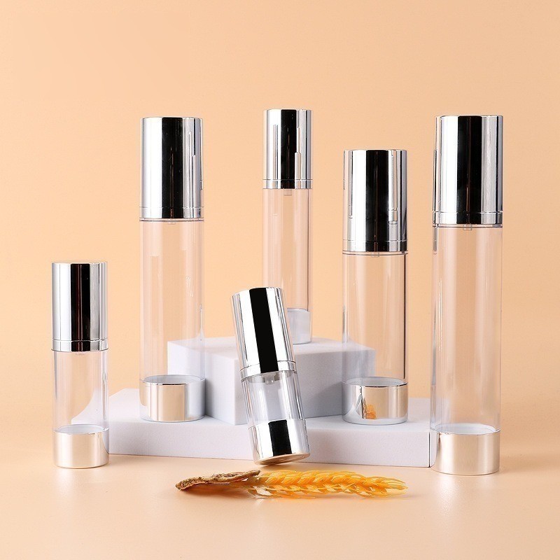 Portable Silver Transparent Round Vacuum 15ml 30ml 50ml 80ml 100ml Emulsion Spray Plastic Airless Lotion Cream Pump Bottle