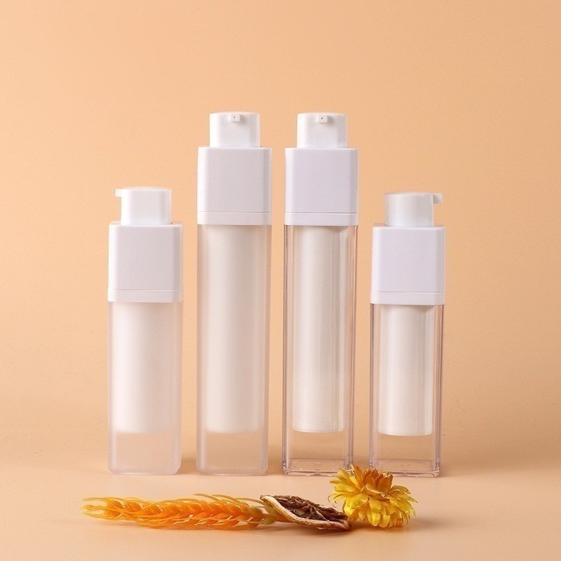 15ml 30ml 50ml Manufacturer Supply Square Rotary Pressing Lotion Foundation Serum Vacuum Bottle 30ml Plastic Frost Surface Pump Head Sealing