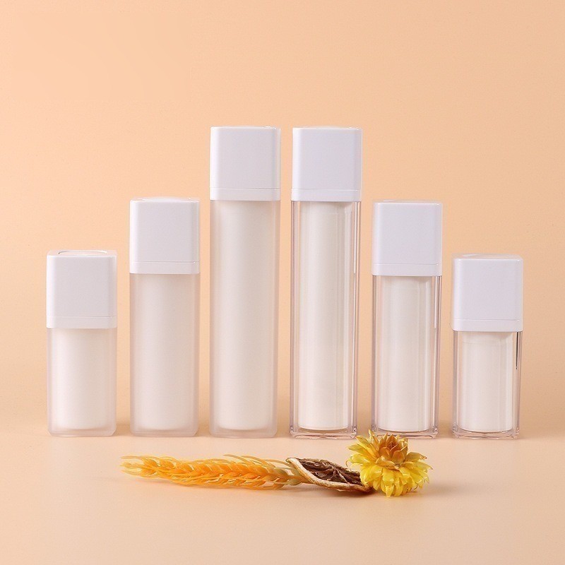 Custom15ml 30ml 50ml Square Frosted Clear Double Layer Rotating Empty Skin Care Eye Cream Twist Container Airless Pump Bottle