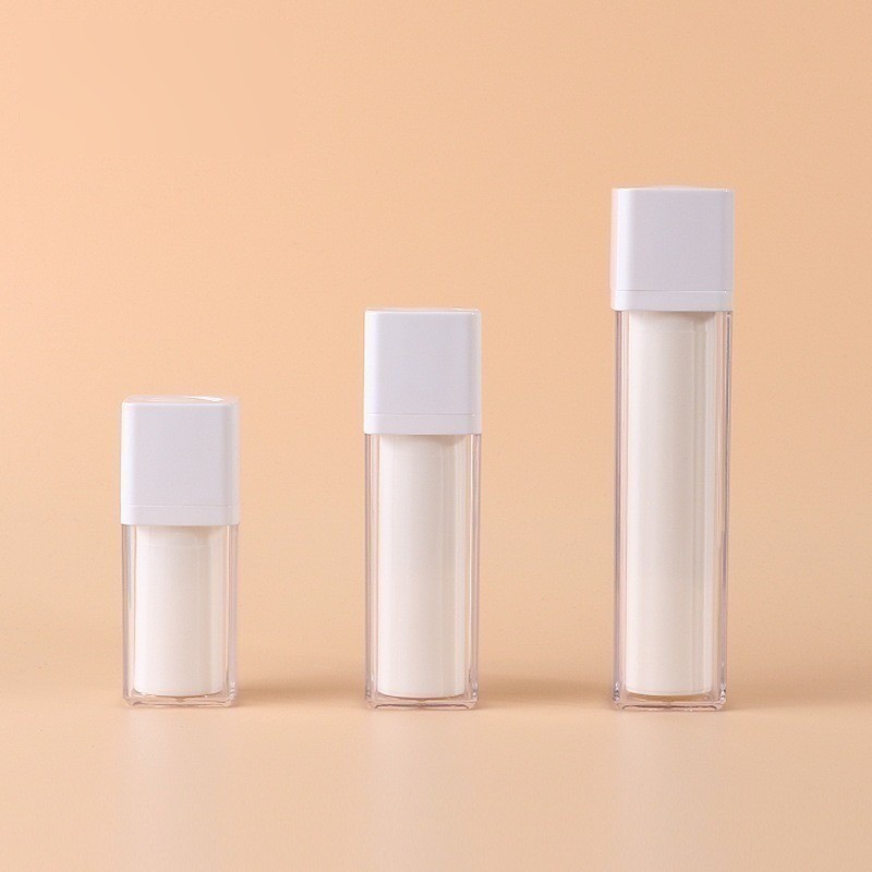 Clear Frosted Double Wall Rotating Square White Airless Twist Pump Spray Bottle Vacuum 15ml 30ml 50ml for Cream Lotion Container