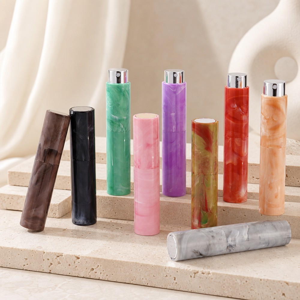 Customizable Marble Pattern ABS Perfume Bottle 8ml Aluminum Sprayer Twist Open Design for Body Mist or Travel Use