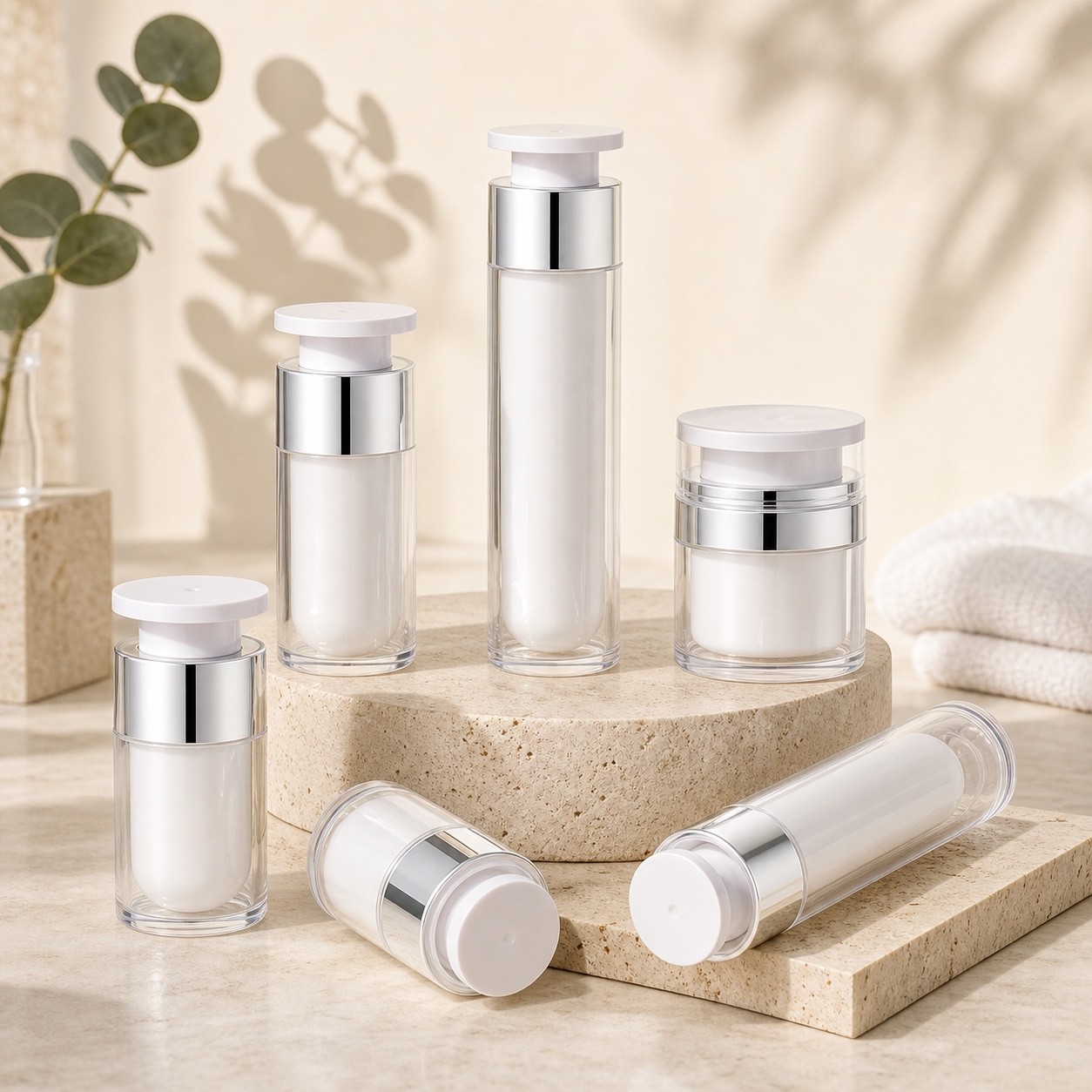 15ml 30ml 50ml Acrylic Airless Pump Bottle Vacuum Fresh Lock Leak Proof Container for Skincare Cosmetic Packaging