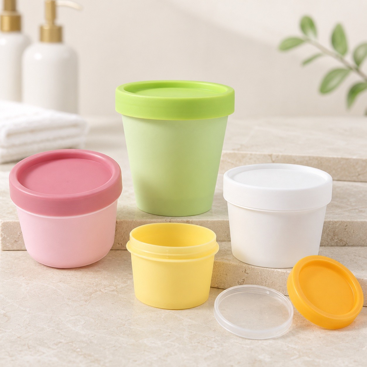 Wholesale 50g 100g 200g Colored Plastic Cosmetic Lush Jar Makeup Hair Cream Body Scrub Matte Clear Ice Cream Containers