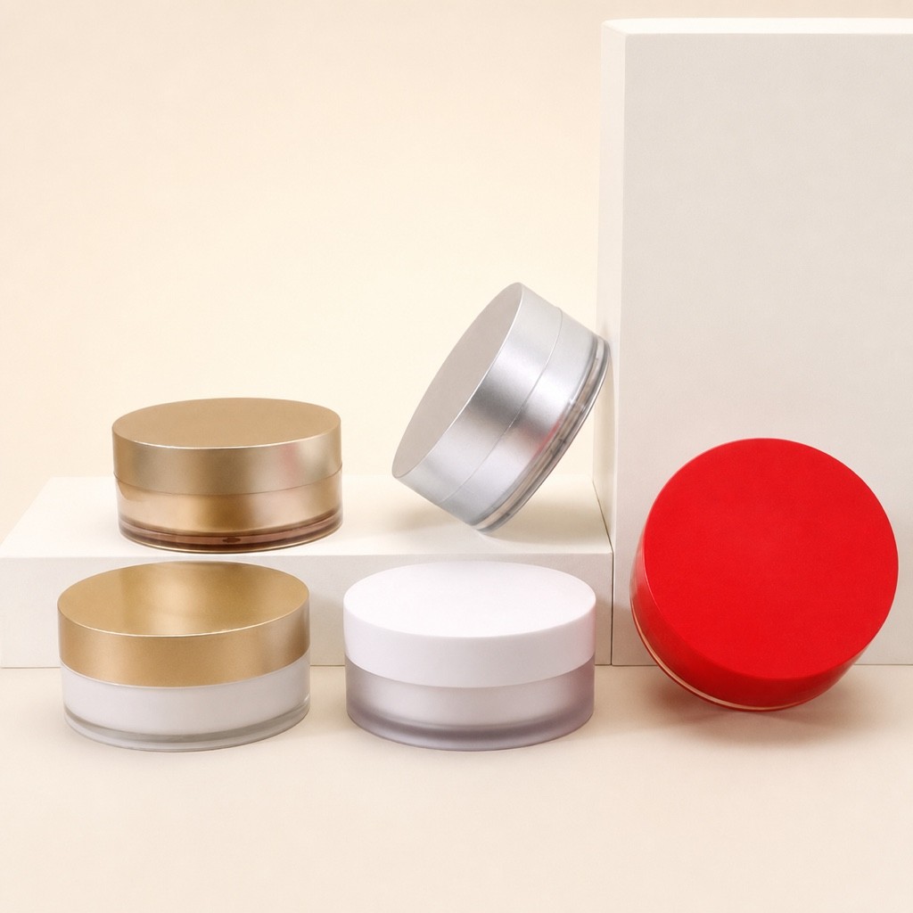 Custom100g Multicolor Glossy Lid Portable Round Vessel Sturdy PS Plastic Double Wall Face Cream Container for Cream Storage