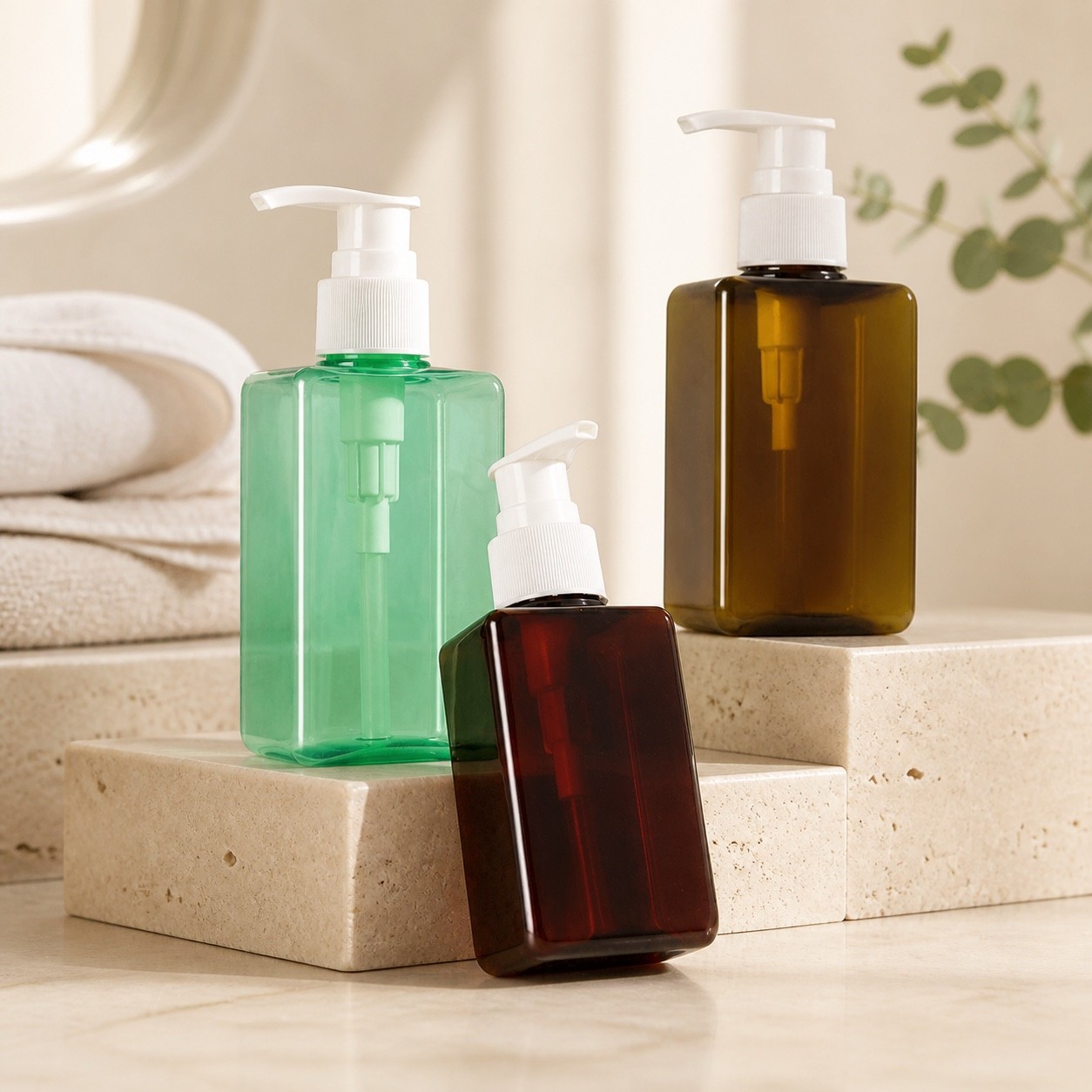 100ml 150ml Refillable square Thick PET Empty Plastic Lotion Pump Bottle for Shampoo