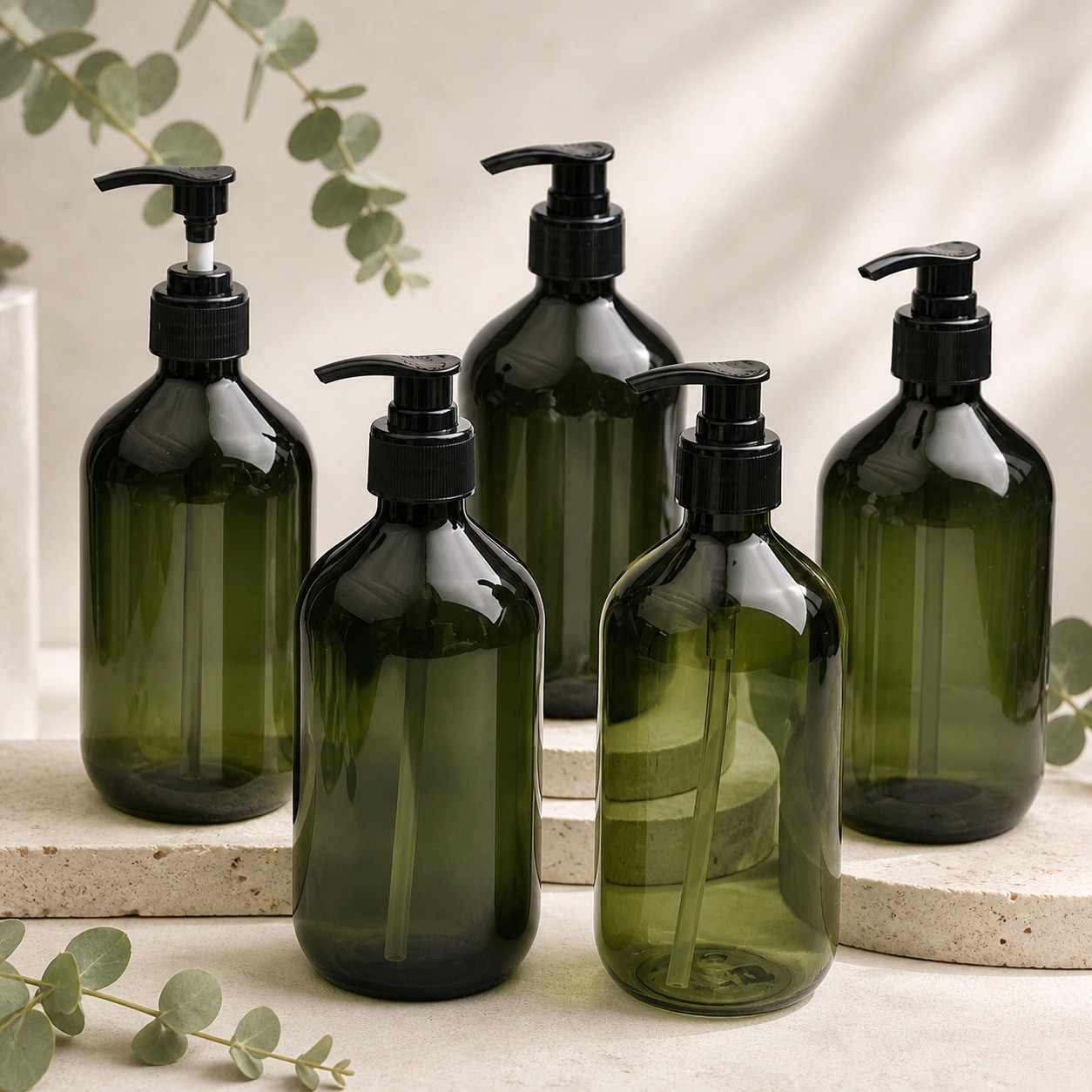 100ml 150ml 200ml 300ml 400ml 500ml Amber Luxury Plastic PET Boston Shampoo Bottle Packaging Custom Body Lotion Pump Bottle
