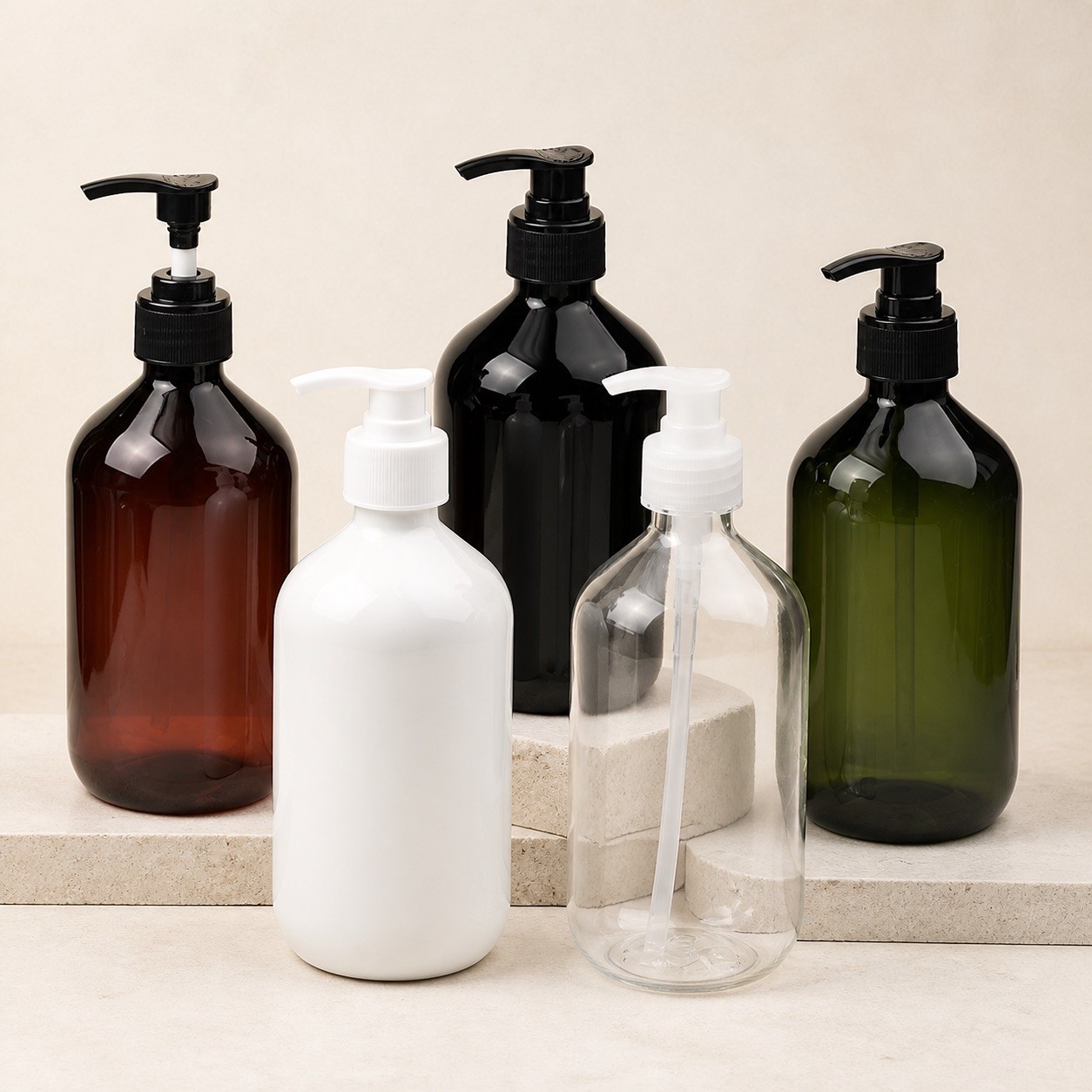 PET Plastic Travel Bottle 200ml 250ml 300ml 500ml Press Pump Lotion Shampoo Essential Oil Cosmetic Refillable Bottle