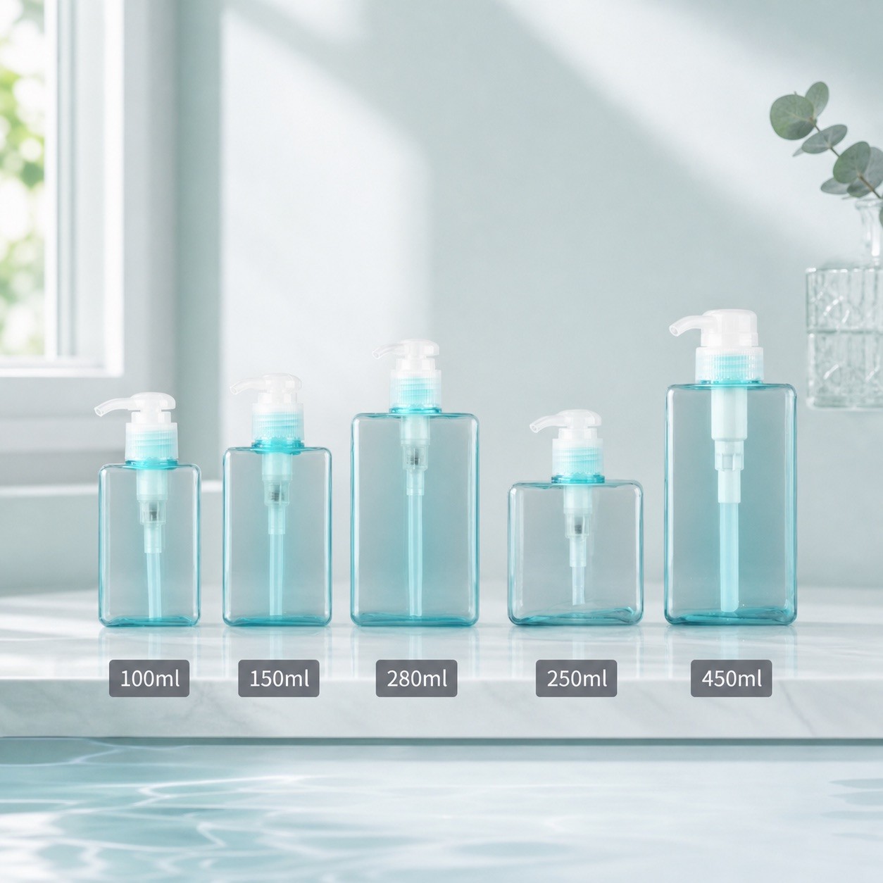 Wholesale 100-650ml Square PETG Lotion Pump Bottles Refillable Empty Shampoo Conditioner Cosmetic Containers with Custom Logo