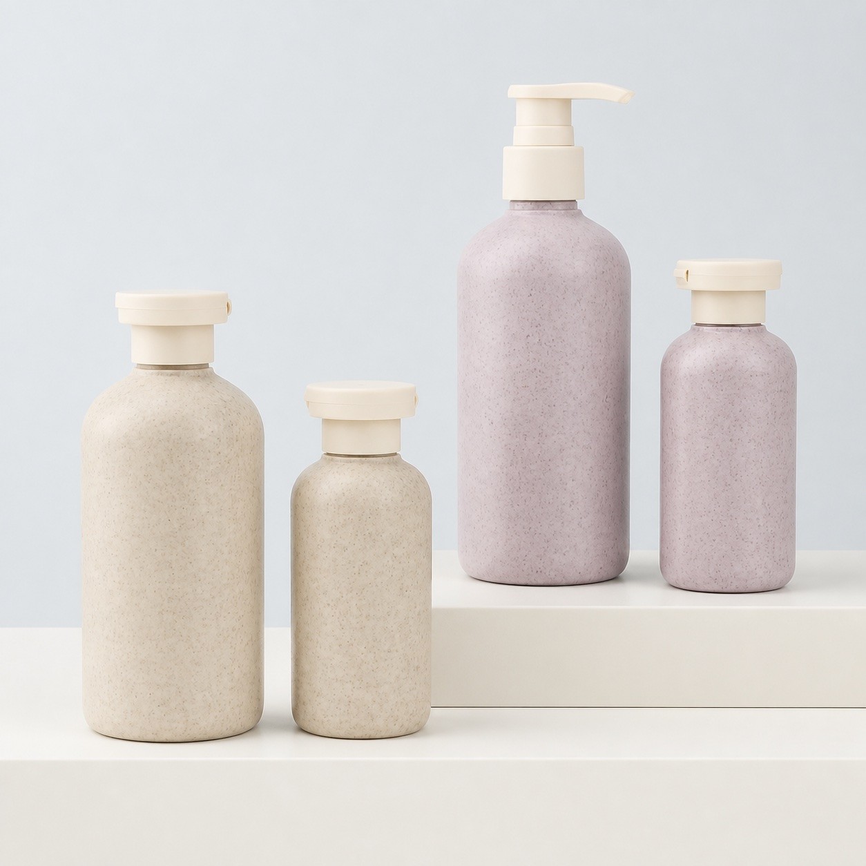 Cosmetic Packaging Skincare Biodegradable Wheat Straw 100-500ml Plastic Bottles Flip Cap 100% Plastic Shampoo Lotion Bottle