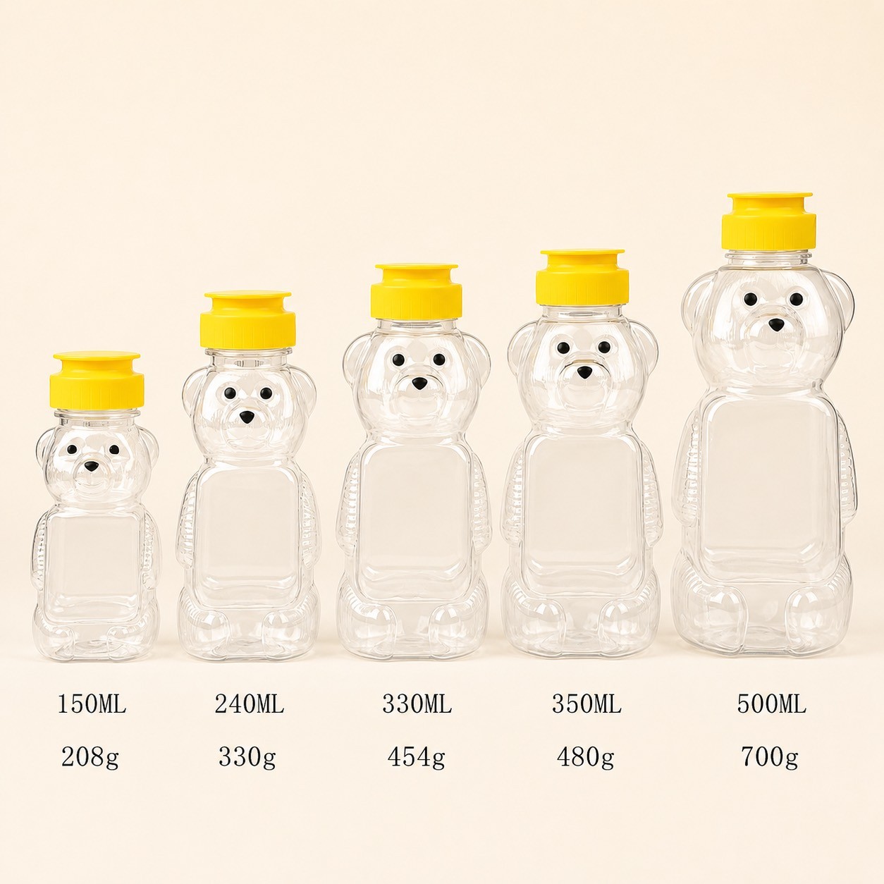 Factory Direct Sale Food Grade PET 150ml~500ml Bear Shaped Plastic Honey Jars and Creative New Student Portable Transparent Bottle