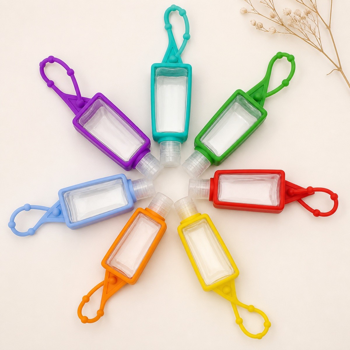 Custom Logo Silicone Hand Sanitizer Holder Bulk Refillable Travel Bottle with Adjustable Strap Promotional Gift Set for School