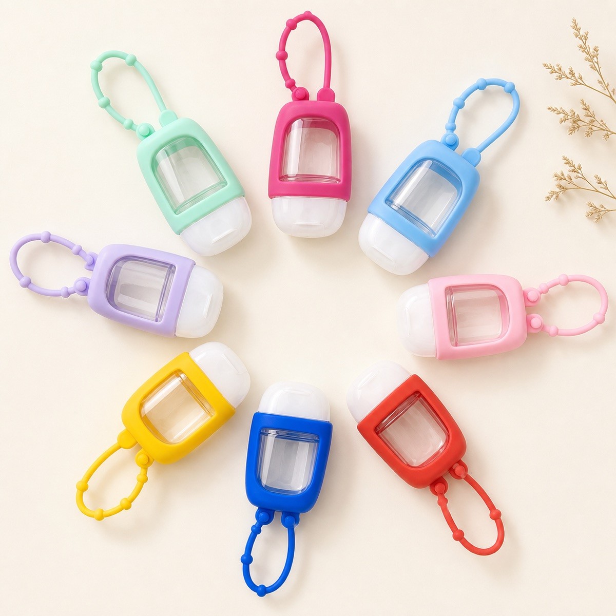 30ml Empty Hand Sanitizer Bottle with Silicone Holder, Portable Refillable PET Squeeze Bottle with Flip Cap & Lanyard