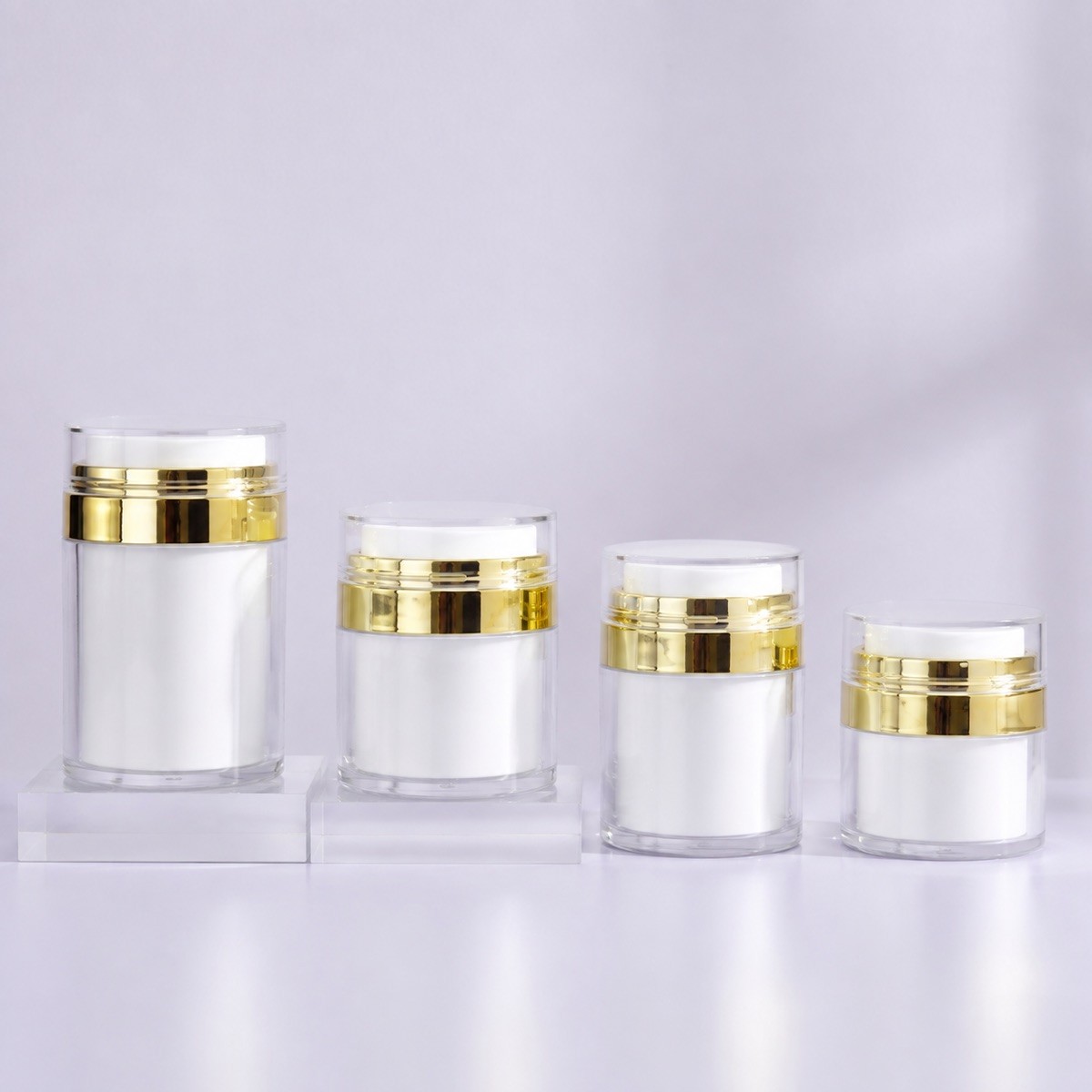 Bulk Luxury Gold White Airless Pump Bottles 30-100ml Replaceable Refillable Plastic PP Cream Container
