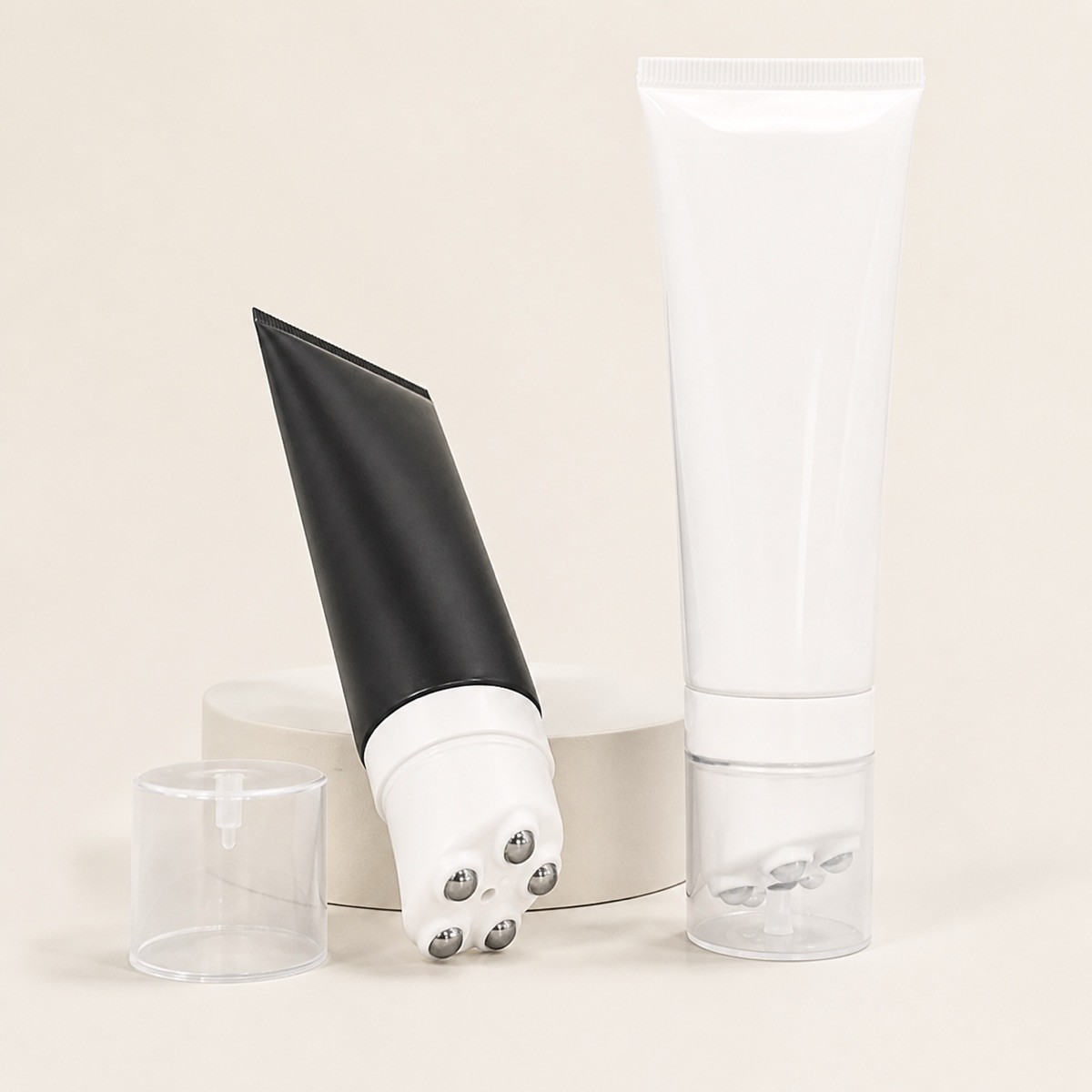 Glossy White 50ml/100ml Empty Five Ball Massage Tube Screw Cap Roll-on Bottle for Body Cream Cosmetic Packaging