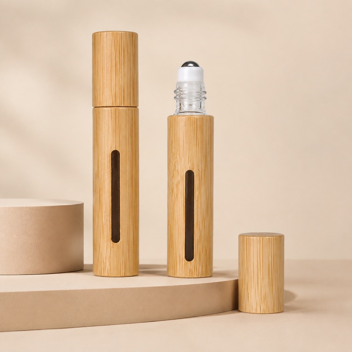 Custom logo Full Bamboo Spray Bottle 5ml Essential Oils Glass Roll on Bottles Roller Ball Perfume Bottle with Bamboo Lid