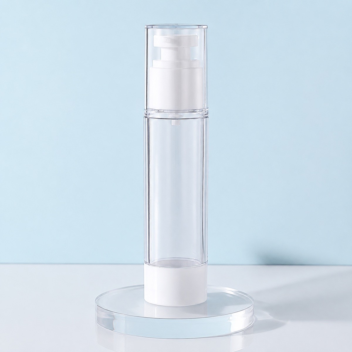 PP Airless Pump Bottle Cylinder Shape Cosmetic Container 15ml 30ml 50ml Custom Logo Printing