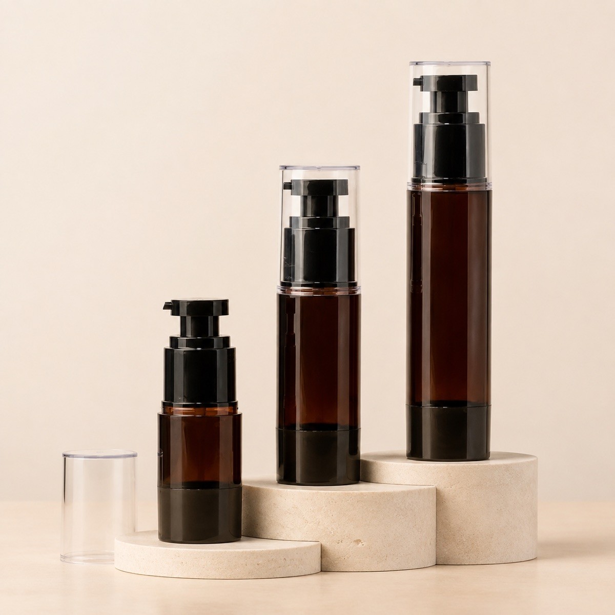 Wholesale 15ml 30ml 50ml 100ml PET Vacuum Amber Brown Cosmetic Skincare Plastic Lotion Cream Serum Airless Pump Bottle Spray Bottles