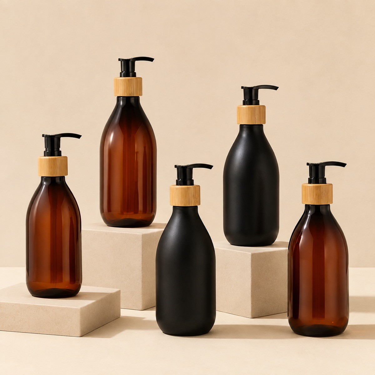 300ml 400ml 500ml Luxury Bamboo Pump Head Press Shampoo Lotion Bottle High Beauty Hand Sanitizer Cosmetics Separate Bottles