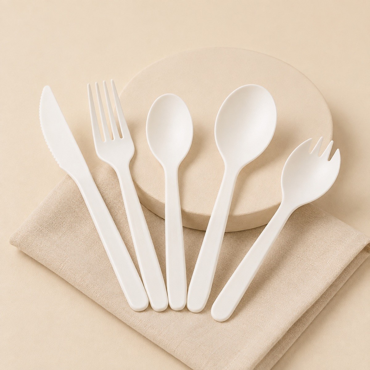Sustainable Commercial Grade CPLA Heavy Duty Compostable Fork Knife Spoon Cutlery Set BPI Certified for Catering