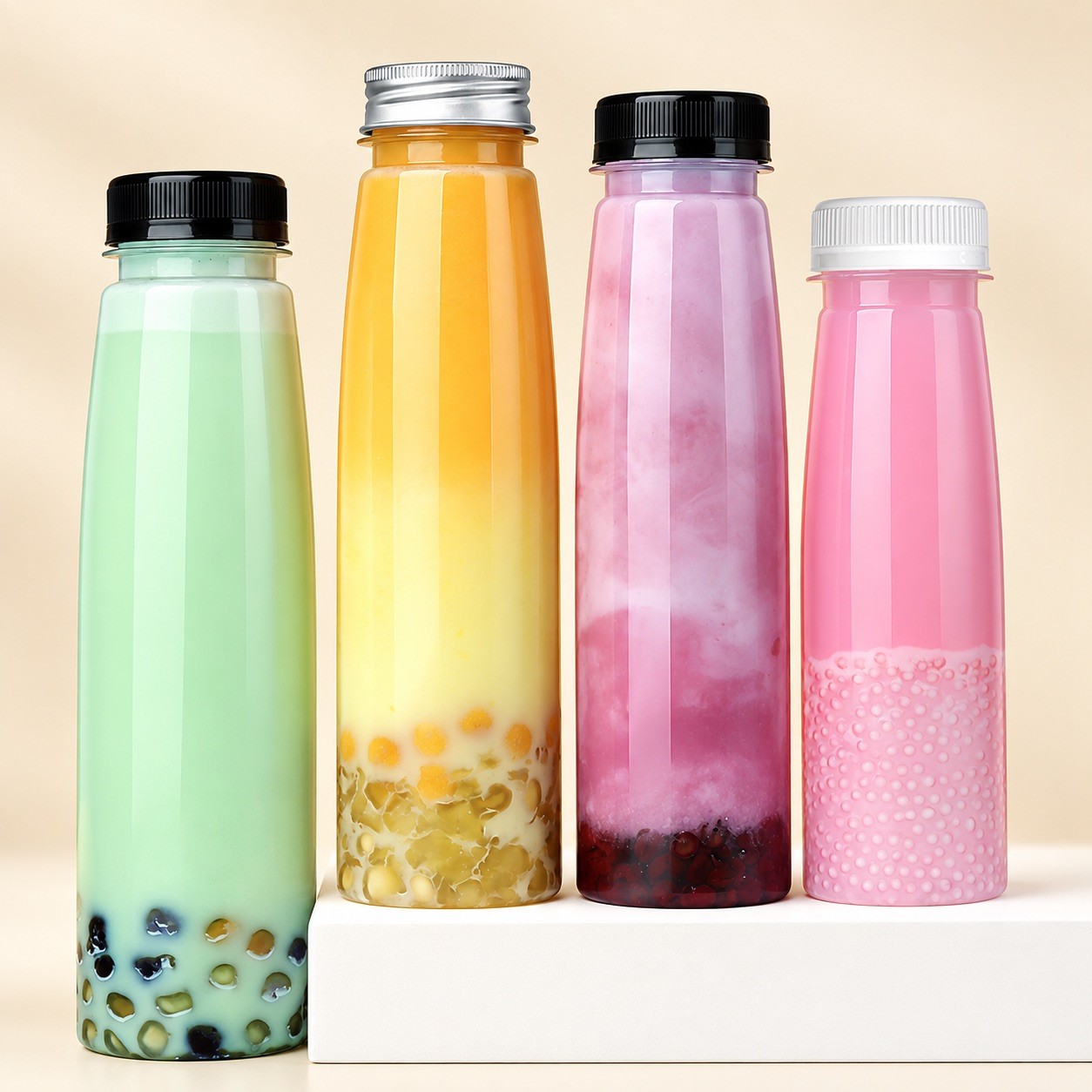PET Beverage Bottle 150ml 350ml 500ml Food Grade Plastic Bottle with Screw Caps for Juice Tea Wine Bubble