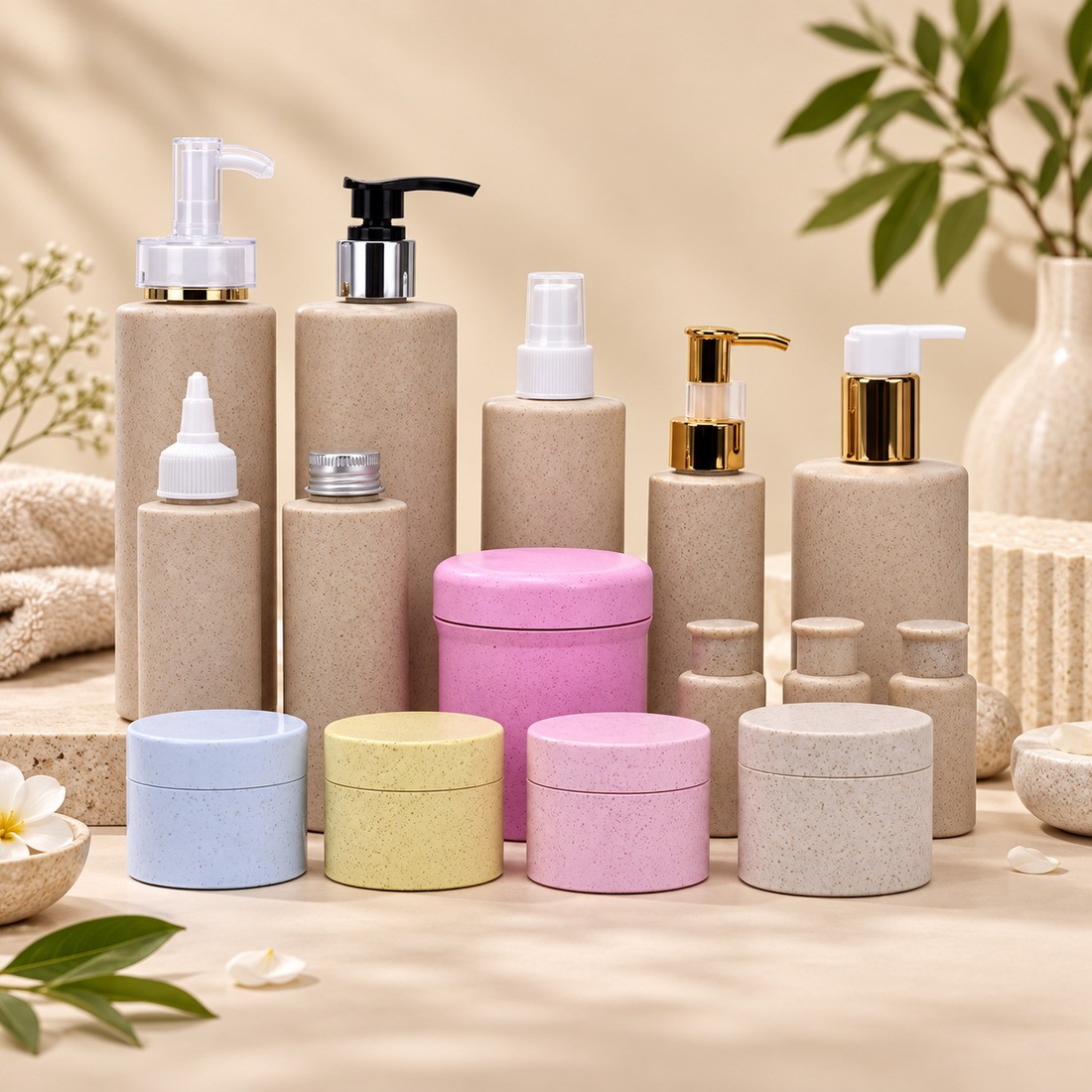 Eco-friendly Biodegradable Packaging 30ml 100ml 250ml 300ml 400ml 500ml Wheat Straw Pe Plastic Pump Bottle for Shampoo