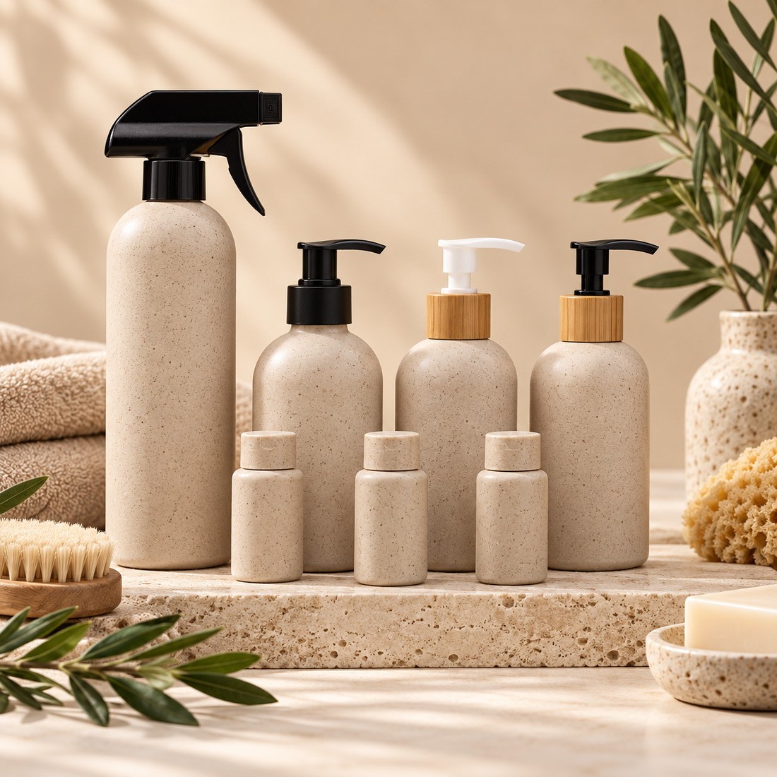 Wheat-Straw Composite Bottles for Body Lotion Packaging