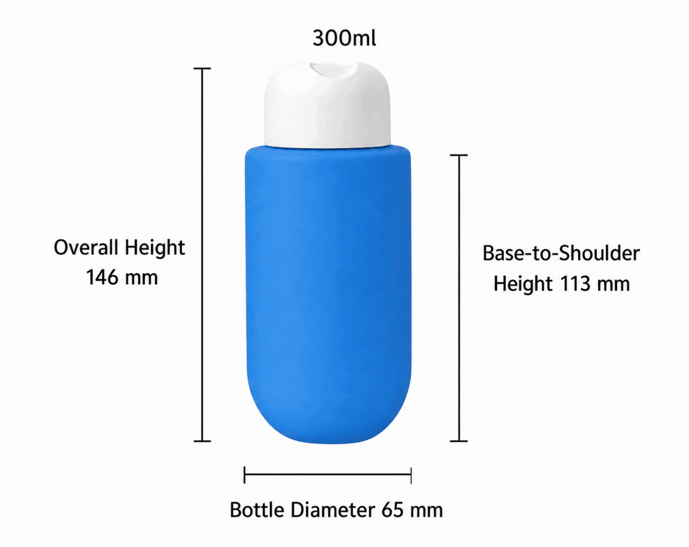300ml-blue-pe-cosmetic-bottle-dimension-chart
