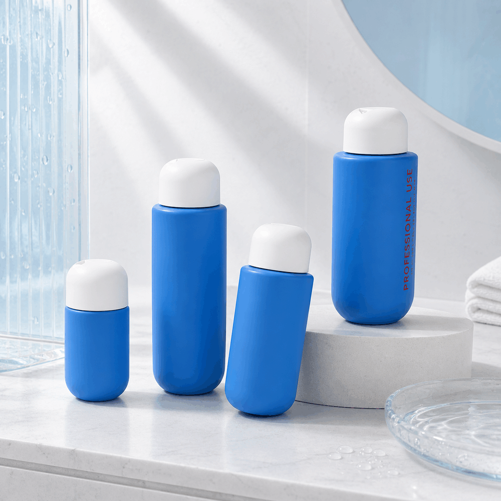 blue-pe-cosmetic-bottles-in-assorted-capacities-on-bathroom-shelf