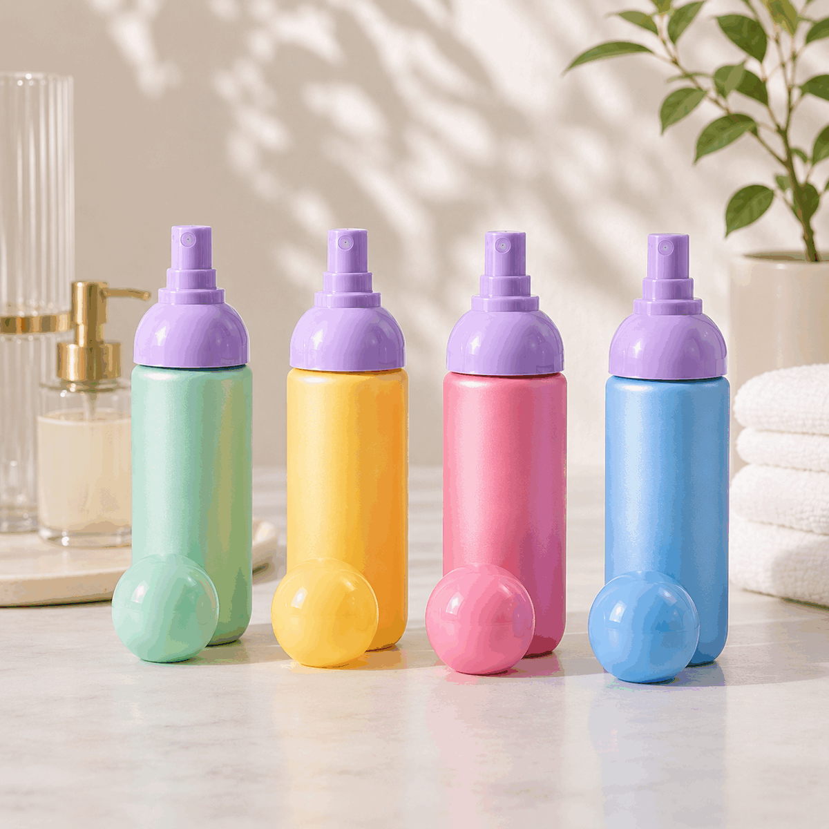 four-colorful-90ml-hdpe-spray-bottles-with-spherical-caps
