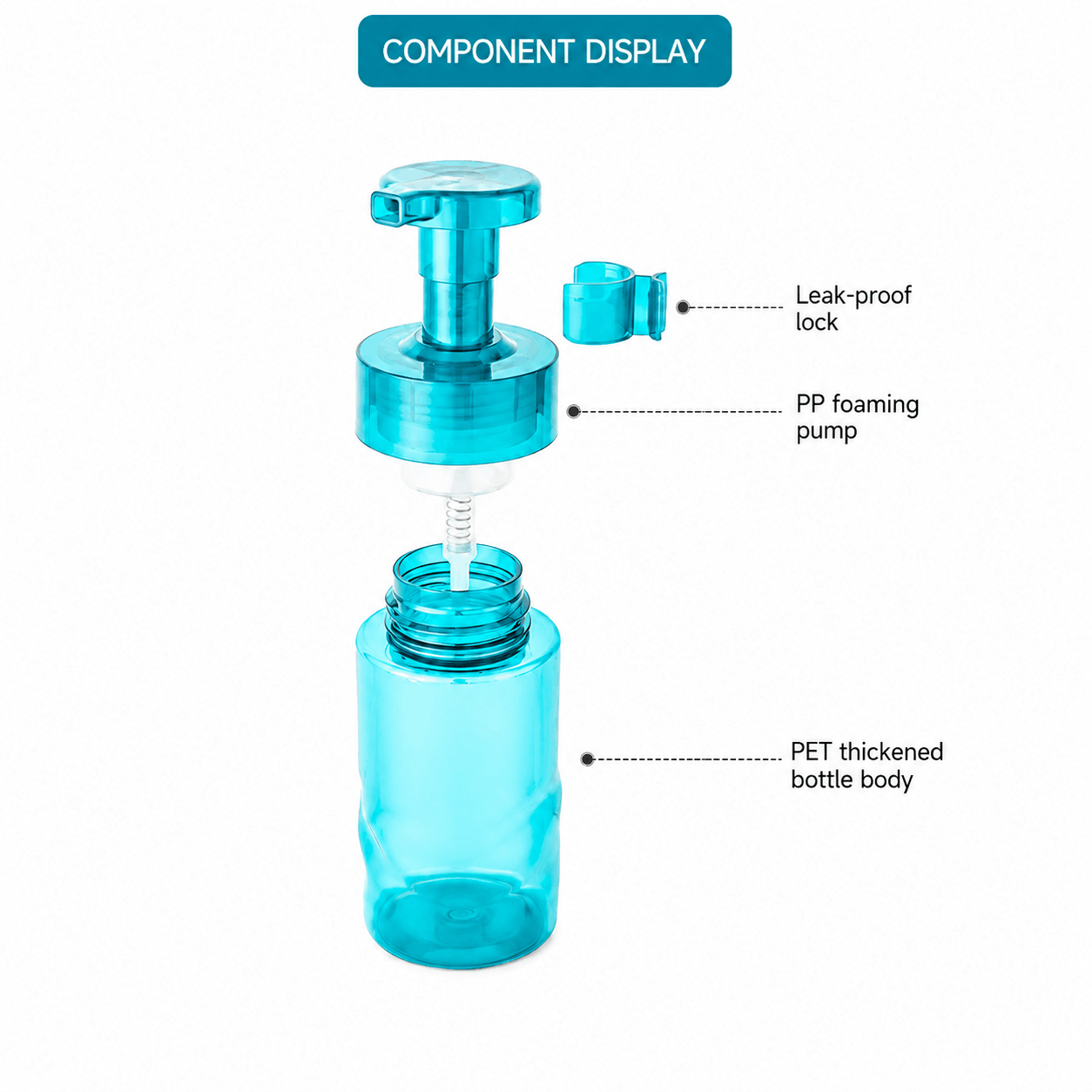 220ml-pet-water-ripple-foam-pump-bottle-exploded-component-diagram