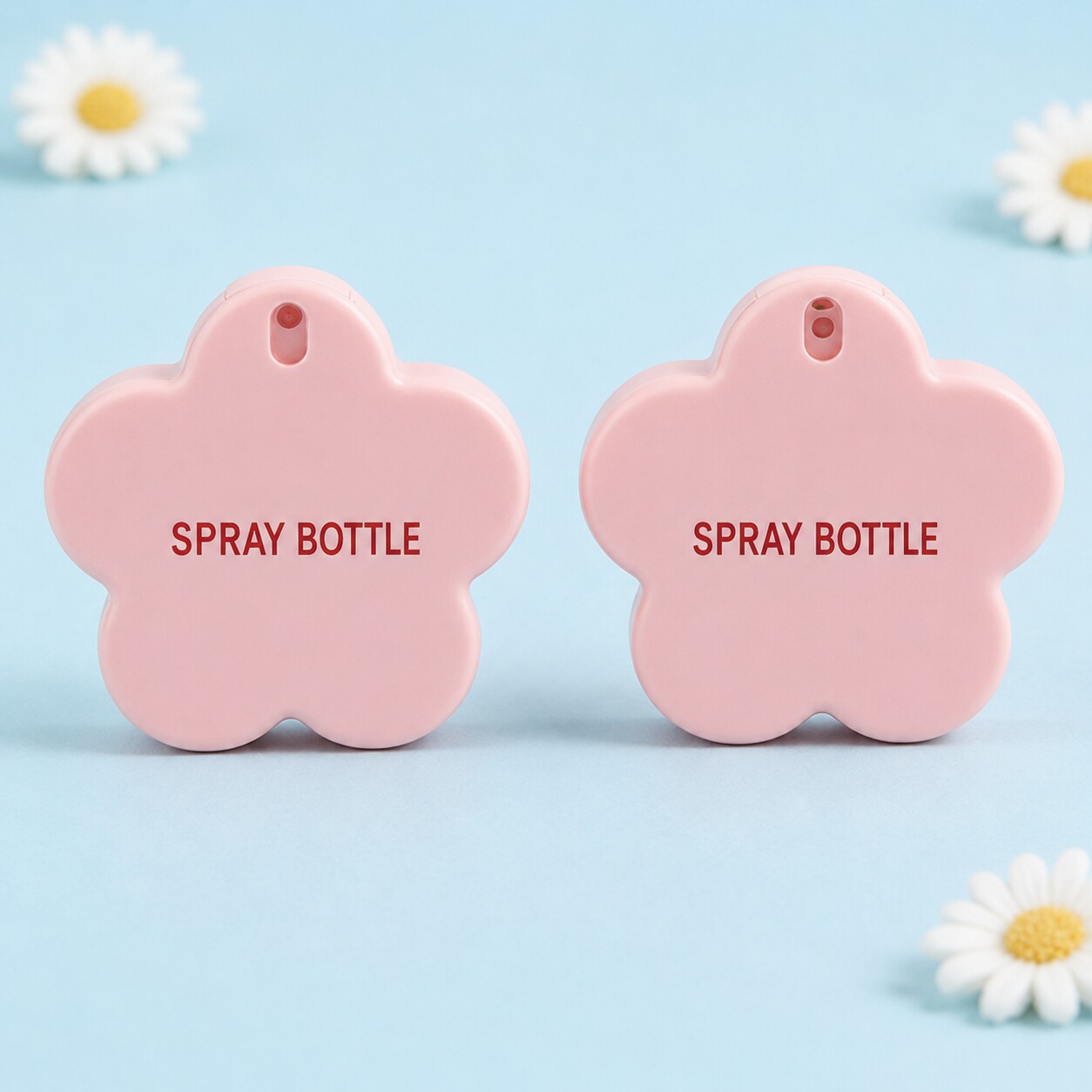 two-pink-50ml-pp-flower-shaped-spray-bottles-with-red-printing