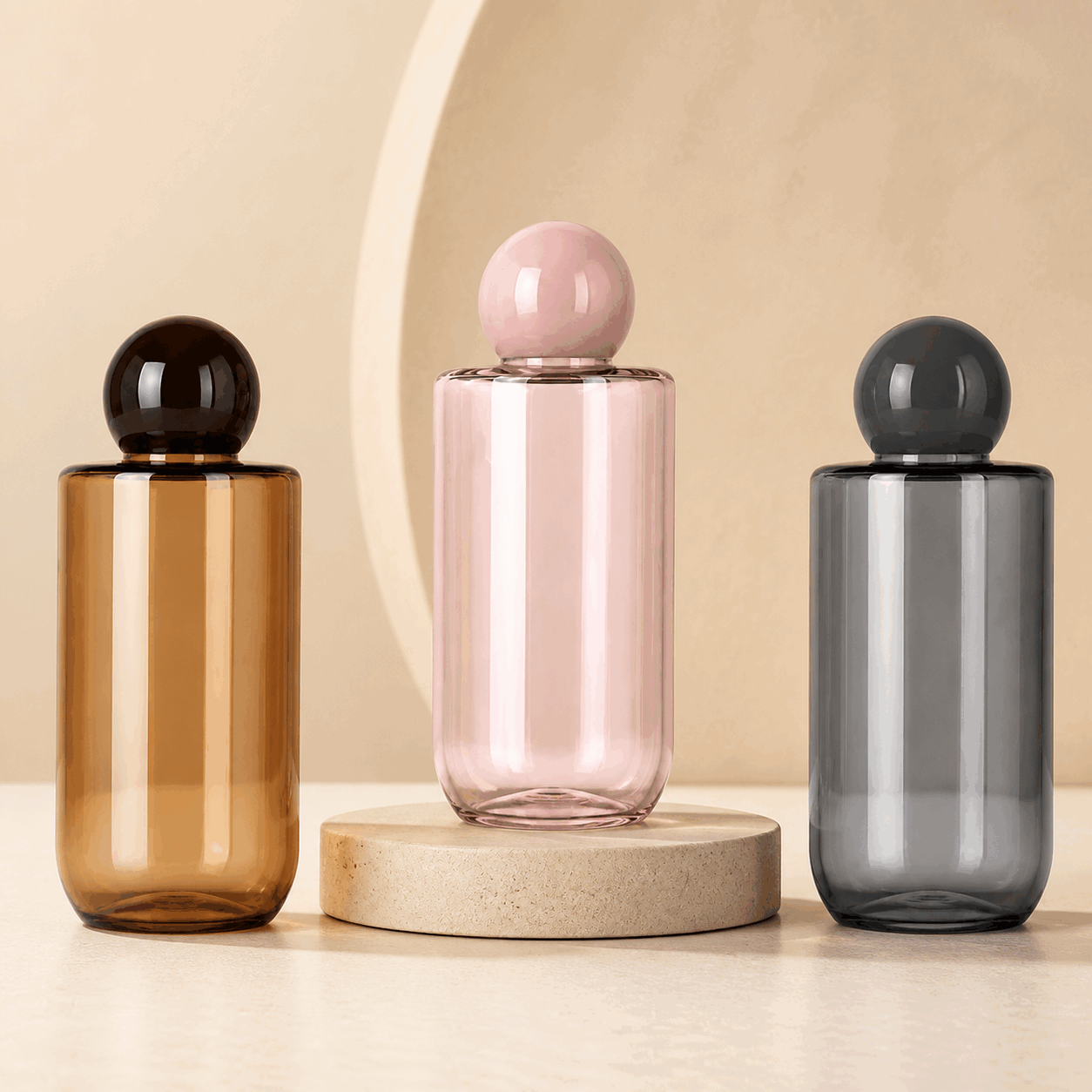 transparent-amber-pink-and-gray-200ml-pet-cosmetic-bottles
