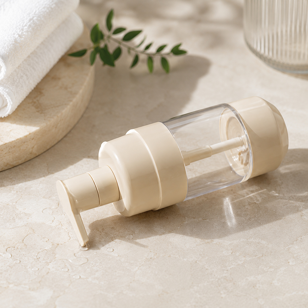 clear-500ml-pet-lotion-pump-bottle-lying-on-bathroom-counter