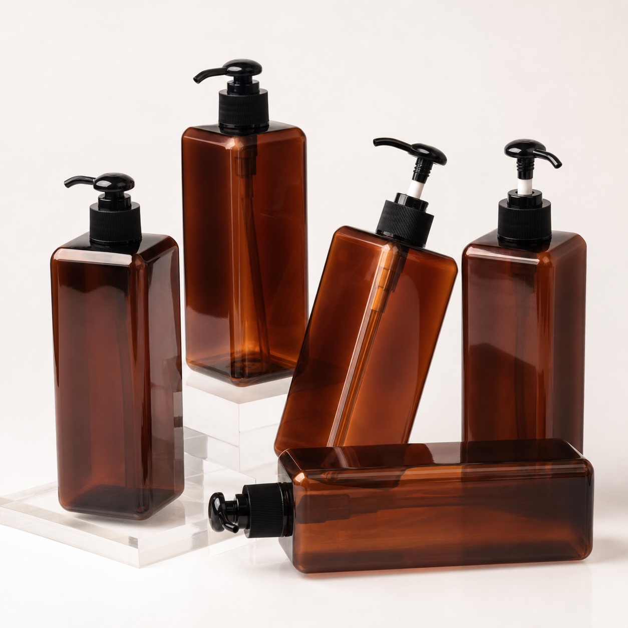 amber-500ml-square-pet-lotion-pump-bottles-with-black-pumps
