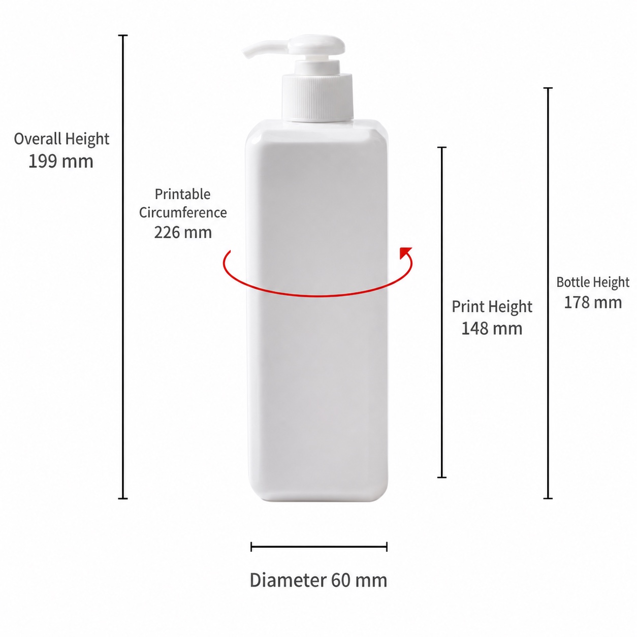 500ml-square-pet-pump-bottle-60mm-width-199mm-height-dimension-chart