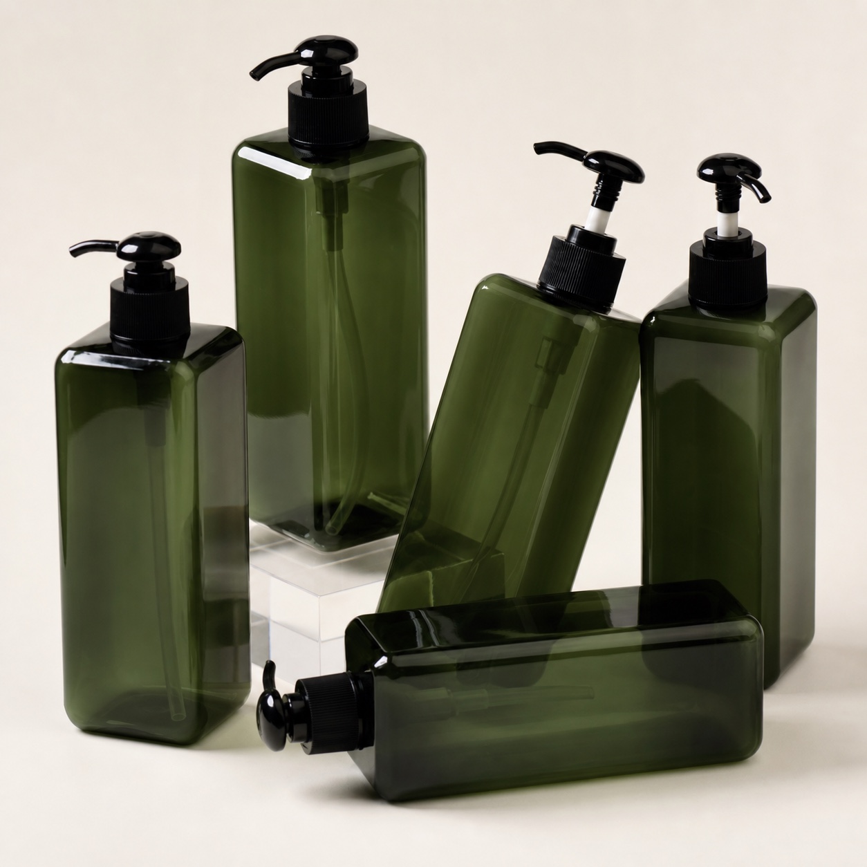 dark-green-500ml-square-pet-lotion-pump-bottles-with-black-pumps