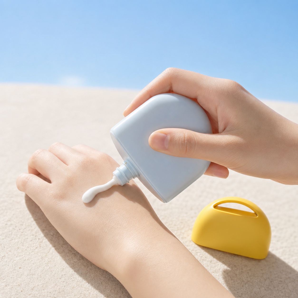 blue-50ml-pp-sunscreen-bottle-dispensing-lotion-onto-skin