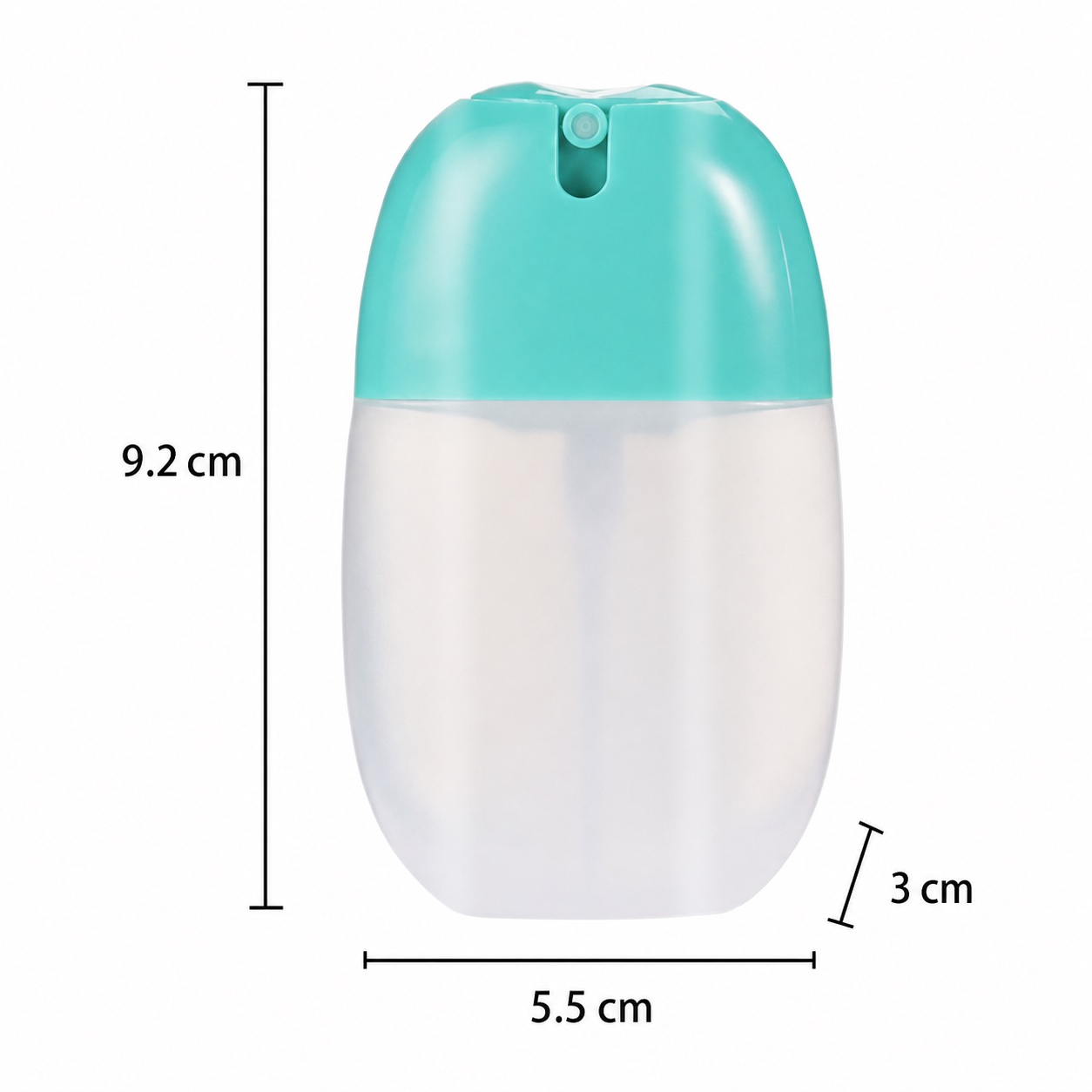 turquoise-50ml-pp-pocket-spray-bottle-55mm-by-92mm-dimension-chart