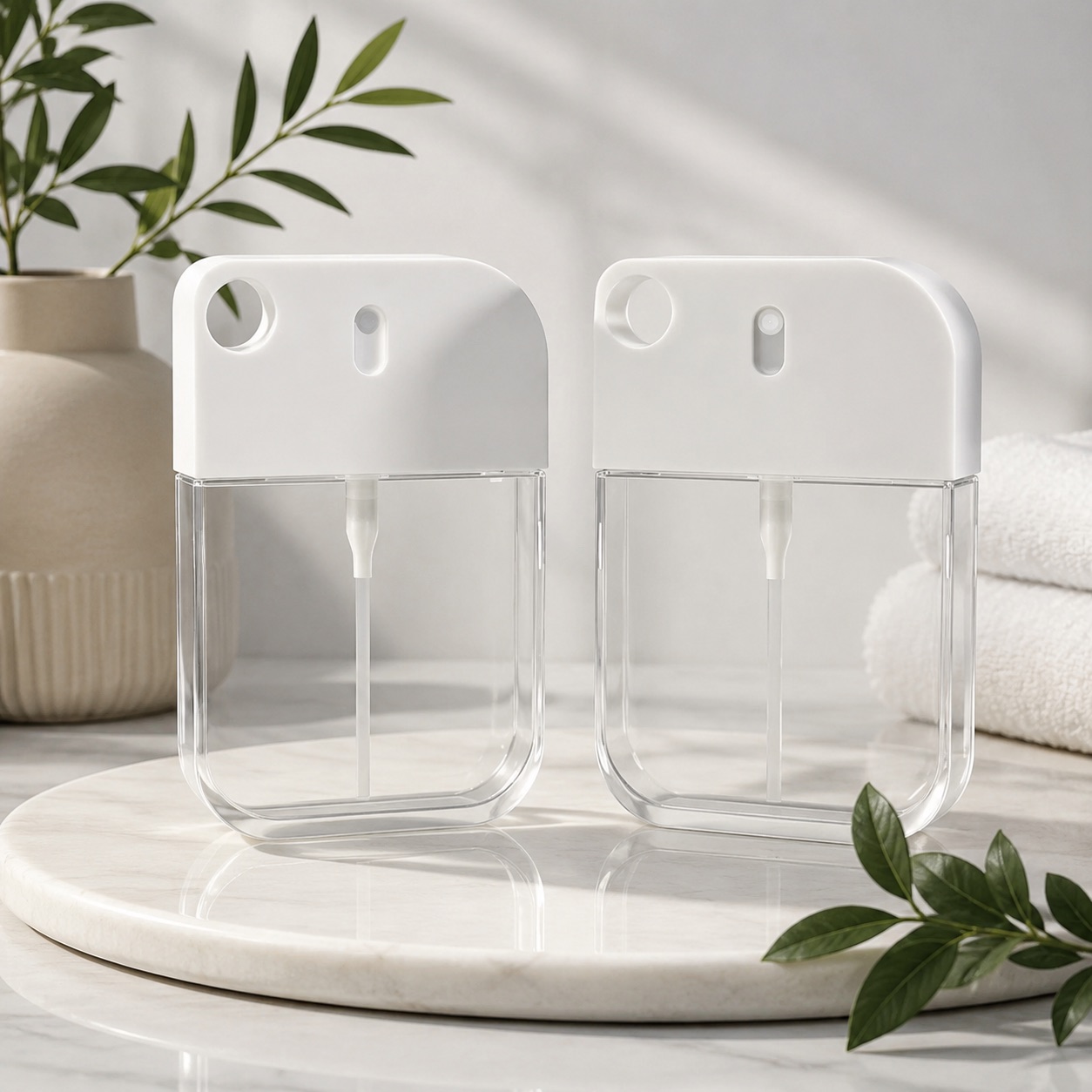two-clear-38ml-petg-card-spray-bottles-with-white-tops-and-hanging-holes