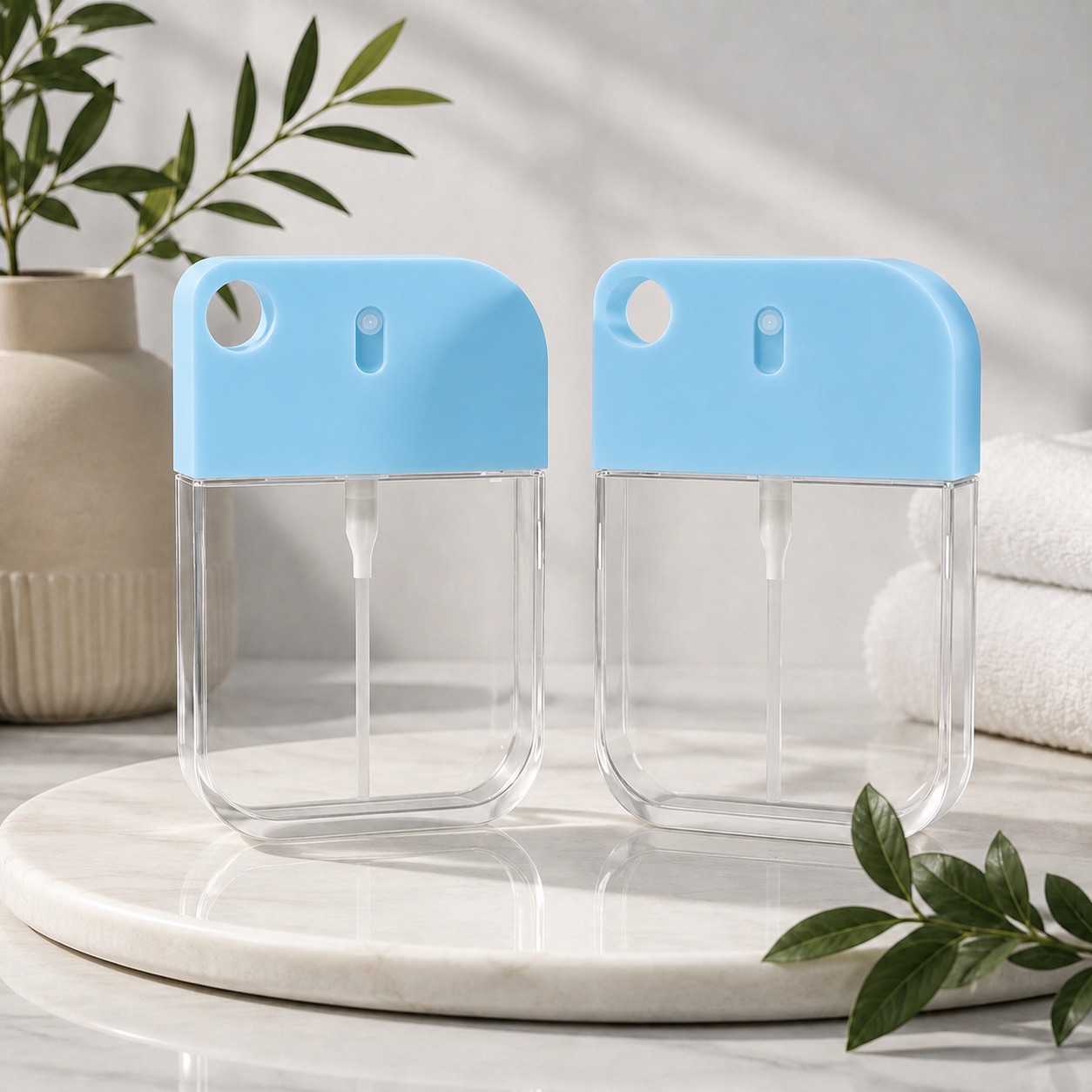 two-sky-blue-and-clear-38ml-petg-card-spray-bottles-in-a-lifestyle-display
